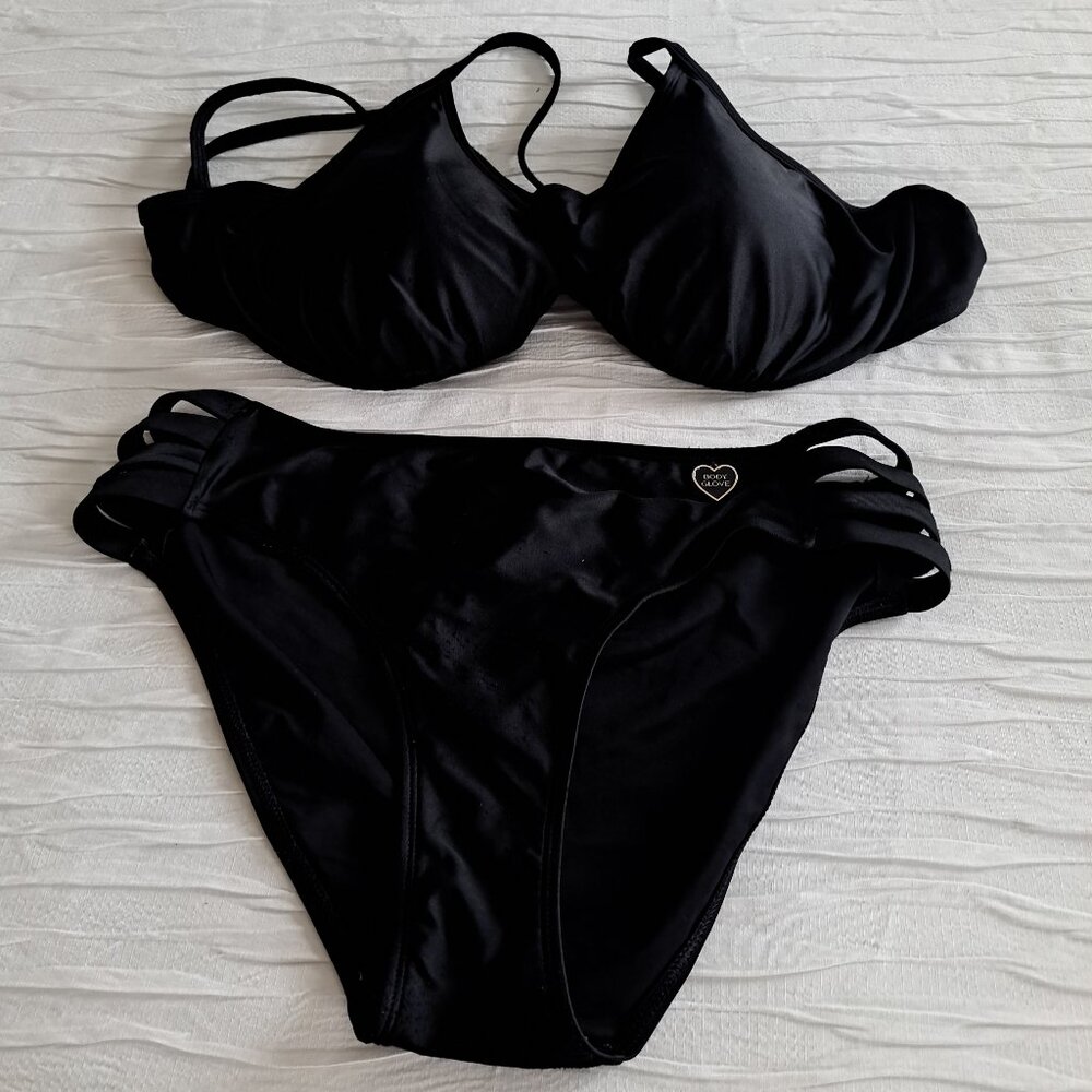 Body Glove Bikini Black 2 Piece Smoothie Nuevo Bottoms M/Top Underwire F Cup